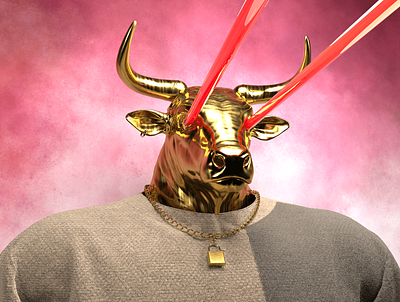 Golden Bull with Laser Eyes 3d art c4d character design collection crypto design digital art metaverse nft render