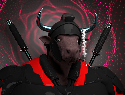 Warrior Bull with Samurai Sword 3d adobe art c4d character design crypto design metaverse nft render