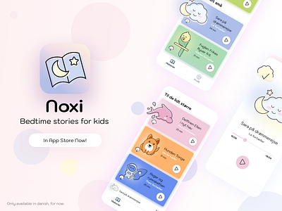 Noxi app - a universe of storytelling app app design bedtime stories childrens illustration design dream illustrations ios mobile sleep stories trips ui