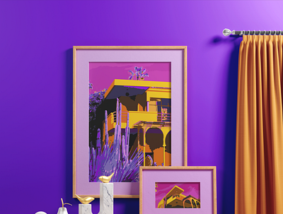 Jardin Majorelle artwork in wall frame. design graphic design ill illustration vector