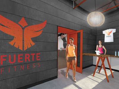 Fuerte Fitness Lobby fitness logo placement rendering store t shirt
