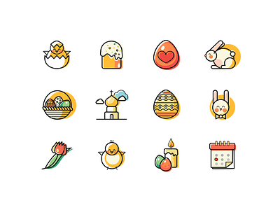 12 lines and fills Easter Icons basket bunny candle celebrate icon chicken church easter cake easter egg filled icons holiday line icons rabbit