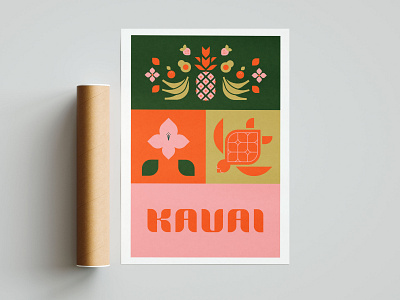 kauai poster illustration kauai typography