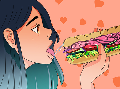 subaway anime character design eat fresh fashion food girls goth illustration sandwich subway