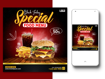 Black friday restaurant social media template ad banner black friday creative design fast food graphic design post restaurant sale social media