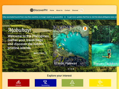 Philippine Tourism Land Page branding design graphic design green illustration logo nature philippine philippines tourism tourist website toursim website ui uiux ux vector web design webdesign website yellow