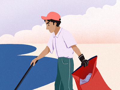 Protect 💚 awareness beach beige blue cap cleanup editorial environment illustration litter man nature ocean ourplanetweek planet sand sea seaside texture trash