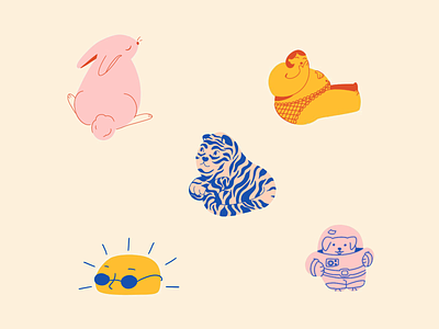 Blobs astronaut blob bunny challenge dog drawing illustration practice rabbit sun sunglasses tiger woman