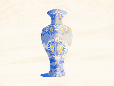 A Vase birds blue clouds flower grass illustration lighting effect nature pattern portugese procreate vase