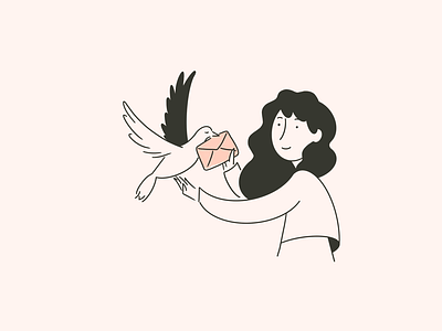 Messenger bird branding character girl illustration letter mail message note pink ui vector