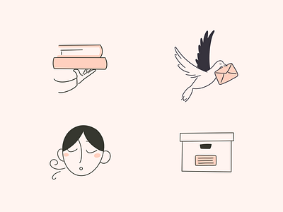 Icon illustrations for Feelmo article bird book box breath breathing doodle dove editorial file icon illustration library log meditation message mindfulness vector