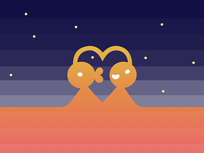 Smooch couple gradient heart illustration kiss love lovers night sky stars valentine