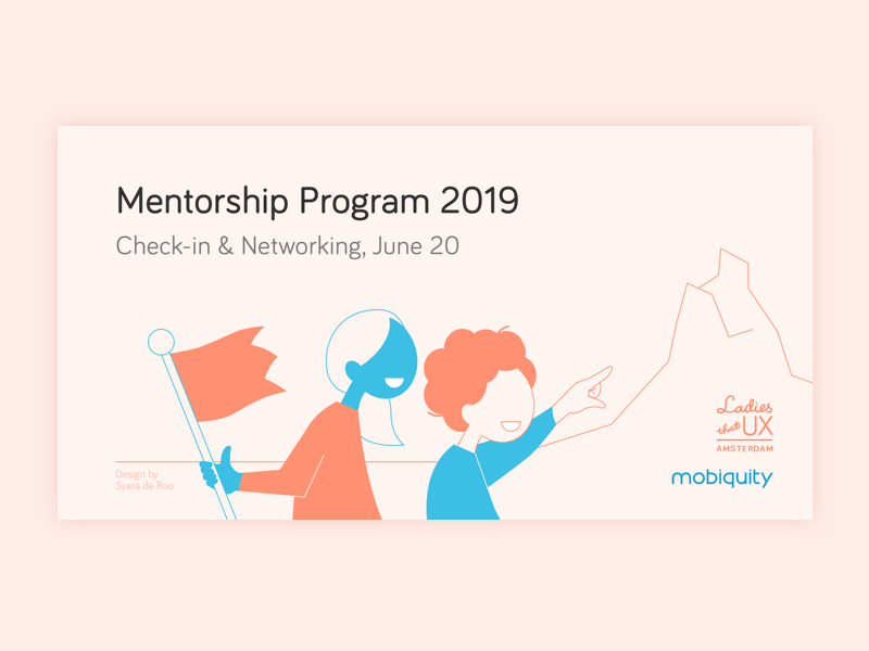 Check In mountain flag mentorship mentee mentor friends couple ltux event networking checkin marketing ladies that ux amsterdam card design vector ui illustration