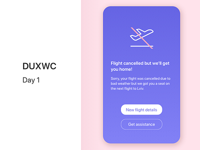 Flight Cancelled airline airplane bad news cancelled challenge copywriting duxw flight flight app flights pink purple take off ui ux writing