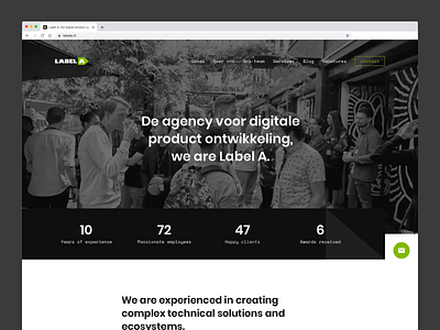Label A About Us black desktop green mobile web design redesign scroll animation shapes story timeline website