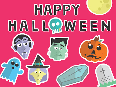 Halloween Stickers. flat design flat vector fun halloween holiday illustration silly stickers vector