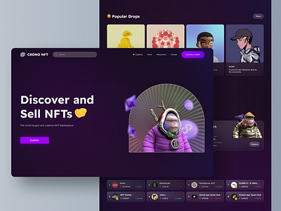 CRONO NFT - WEBSITE DESIGN 3d 3d nft blockchain creative crono crypto crypto website design cryptodesign daily ui design marketplace new nft top100 ui ui design uiux ux ux design website