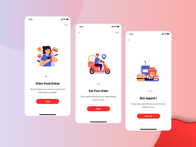 Food Delivery || Onboarding Screens buttons delivery design figma food illustration onboarding screen online typeface typography ui ux
