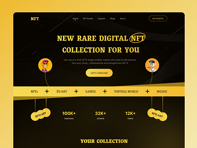 NFT Landing Page art bitcoin cryptoart cryptocurrency dark design home page interface landing page marketplace nft nfts token ui web website website design