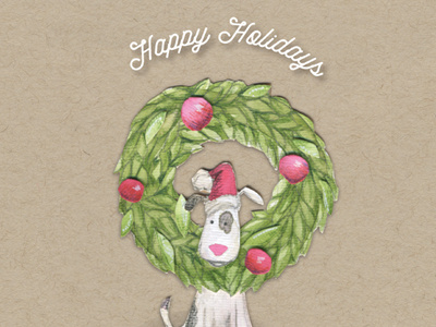 Walks and Wags Christmas Card 2015 3d dimensional art dog illustration watercolor