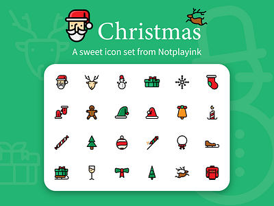 Christmas Icon Set adobe button christmas deer flat design graphic design icon icon design icon set illustration santa hat ui uiux winter