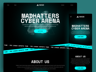 Madhatters Cyber Arena Website Design branding dark design gaming homepage illustration typography ui ux vibrant website