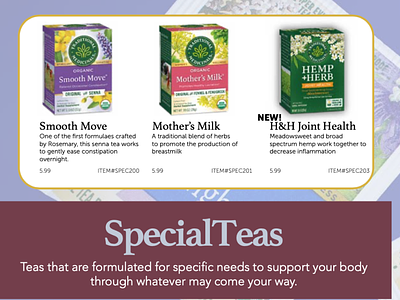 Traditional Medicinals Tea Catalogue example page branding design graphic design indesign