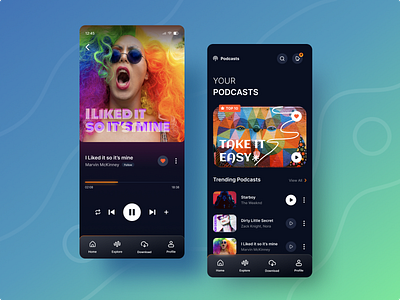 Music App Design abstract branding clean dark mode listing minimalist mobile app music music app play podcast songs ui