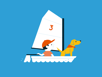 Sailing boat boy childrens illustration dinghy dog kids nautical nautical ocean sailing sea seaside