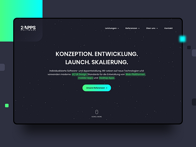 28apps website UI header 28apps 28apps software gmbh bremen cool dark deutschland entwicklung gradient green header header design logo modern neon space ui ui design web entwicklung