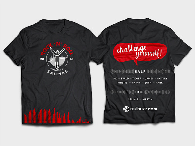 Rock 'n' Roll Tshirts for Realbuzz // 2016 5k challenege event event tshirt half marathon lineup mockup red rock roll run running tshirt