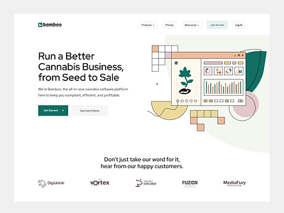 Bamboo • landing page header art direction branding colorful components flat hero section illustration landing page typography ui ui element ux warm colors