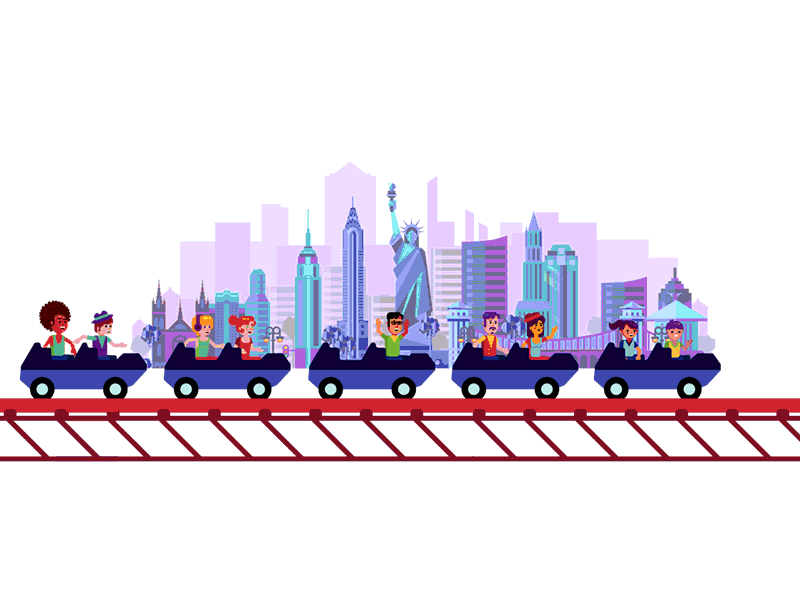 Cities loop v2 2d after affects animation cheerful cities flat illustration roller coaster vector