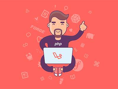 Developer character laravel logo php programmer tshirt vector