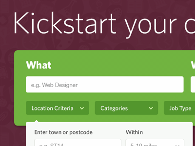 Kickstart design green interface jobs ui web design