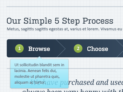 Our Simple 5 Step Process blue green grid pattern tooltip transparency ui web design