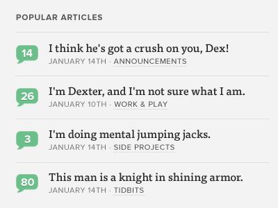 I think he's got a crush on you, Dex! comments dots green grey line web design