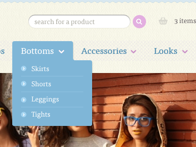 Bottoms basket blue cart dropdown ecommerce icon photo pink search ui web design