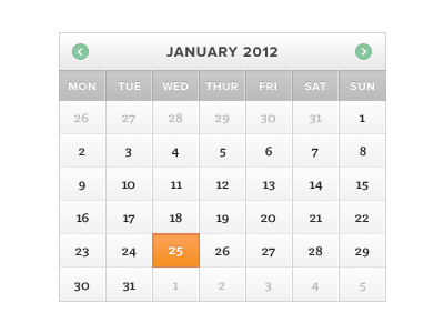 Calendar Widget arrows calendar date green orange ui web design