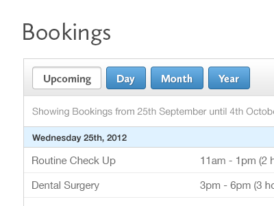 Bookings blue buttons grey ui