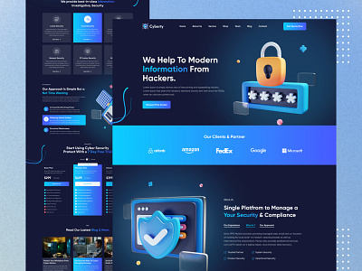 Cyber Security Landing Page Design colorful cyber cyber security data security digital safety fleexstudio gradient hacker homepage illustrations internet security landing page security ui vpn web design web ui web ux website design