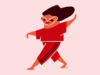 Sassy brush character dance girl illustration move photoshop pink red sport walk woman