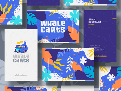 WhaleCarts Business Card beach branding business card cart coral design glasses illustration logo logotype mark pattern sea typo typography waves whale wheels