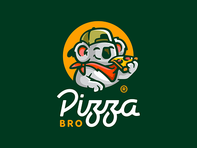 Pizza Bro animal bandana branding bro cap cute design illustration koala logo logodesign logomark logotype mark pizza typo typography