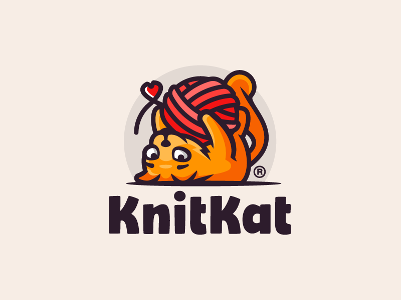 KnitKat heart knit yarn kitten cat animal illustration branding mark logotype design logo