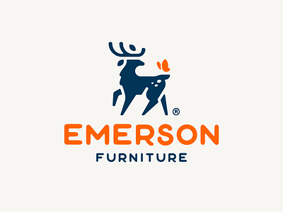 Emerson Furniture antlers branding butterfly deer design elegant furniture handmade horns illustration logo logo animal logotype mark woodworking