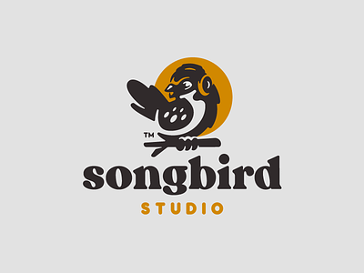 SongBird bird branding design headphones illustration logo logo animal logotype mark music negativespace song songbird studio wings