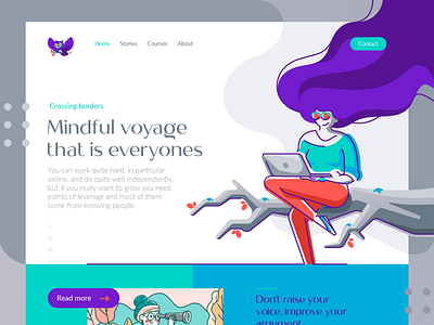 Wise Theory Homepage branch branding desing girl hair home page illustration landing page logo logotype mark owl ui ux web web design website