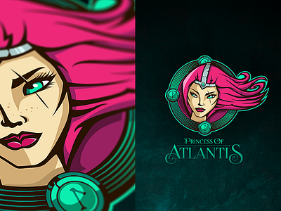 Princess of Atlantis art atlantis cartoon comic green icon illustration logo pink princess