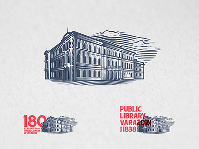 Public Library Anniversary branding design engraved style illustration library logo retro stamp vintage